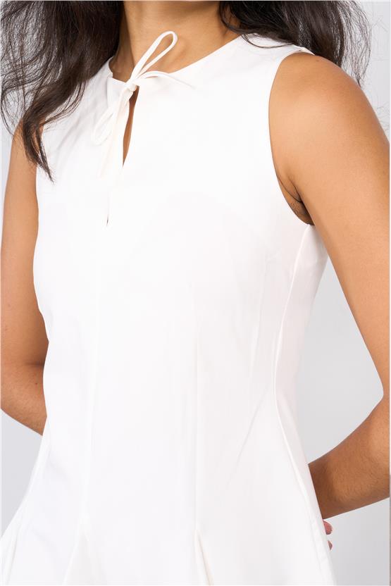 Lefon Y25 111533 Ekru Kadın Fıyonk Baglamalı Kısa Elbıse