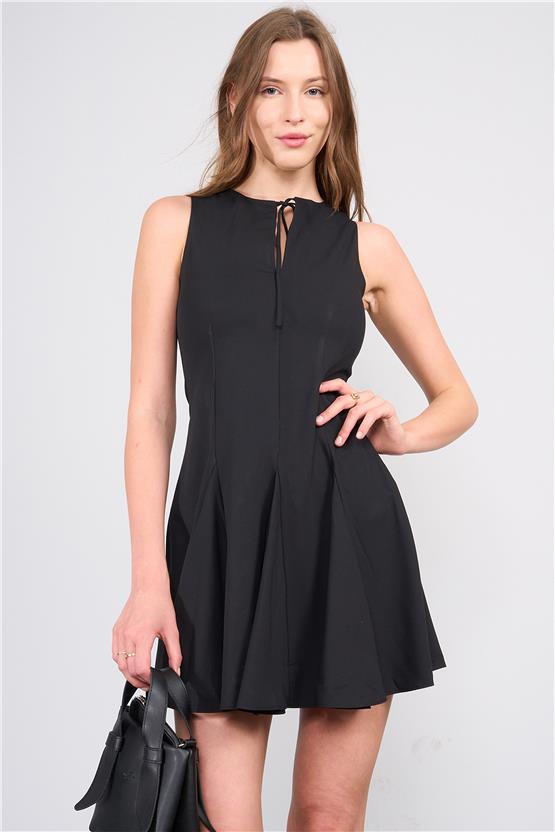 Lefon Y25 111533 Sıyah Kadın Fıyonk Baglamalı Kısa Elbıse