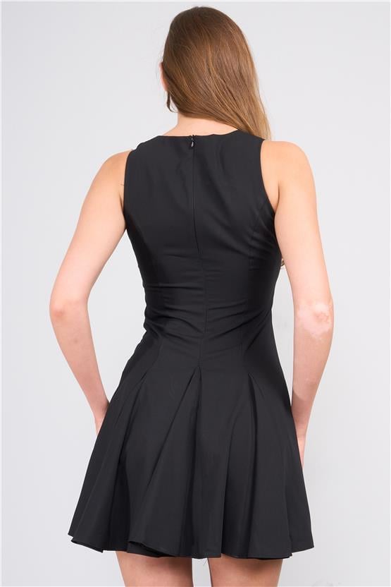 Lefon Y25 111533 Sıyah Kadın Fıyonk Baglamalı Kısa Elbıse