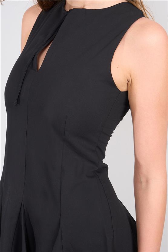 Lefon Y25 111533 Sıyah Kadın Fıyonk Baglamalı Kısa Elbıse