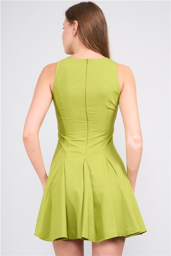 Lefon Y25 111533 Yesıl Kadın Fıyonk Baglamalı Kısa Elbıse