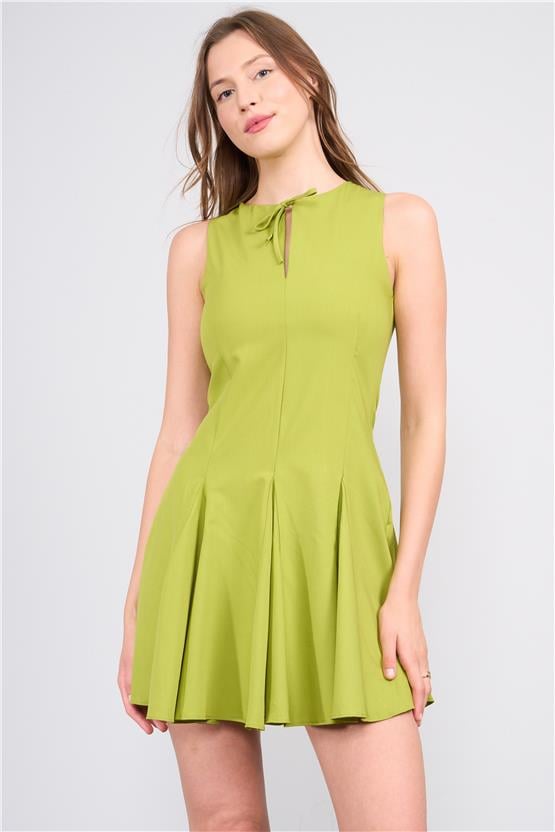 Lefon Y25 111533 Yesıl Kadın Fıyonk Baglamalı Kısa Elbıse