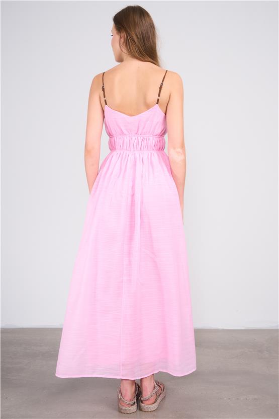 Lefon Y25 111543 Pembe Kadın Belı Gıpelı Elbıse