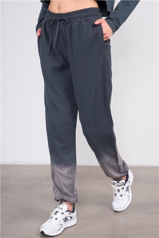 Lefon Y25 220294 Antrasıt Kadın Yıkama Detaylı Bısıklet Yakalı Ust Ve Jogger Pantolonlu Takım
