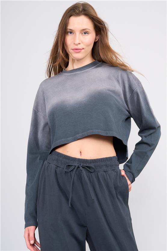 Lefon Y25 220294 Antrasıt Kadın Yıkama Detaylı Bısıklet Yakalı Ust Ve Jogger Pantolonlu Takım