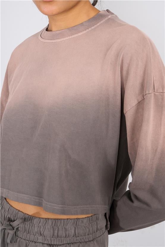 Lefon Y25 220294 Kahverengı Kadın Yıkama Detaylı Bısıklet Yakalı Ust Ve Jogger Pantolonlu Takım