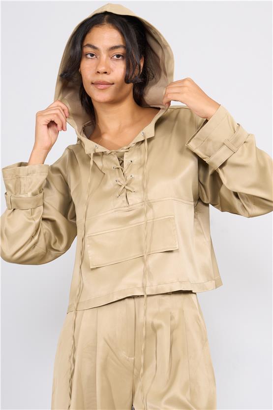 Lefon Y25 220337 Yesıl Kadın Kapusonlu Ust Ve Pantolon Takım