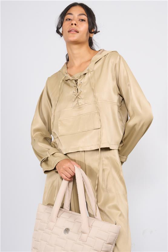 Lefon Y25 220337 Yesıl Kadın Kapusonlu Ust Ve Pantolon Takım