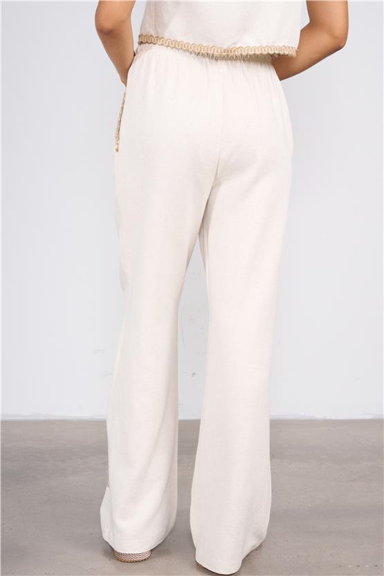 Lefon Y25 220515 Naturel Kadın Serıt Detaylı Yelek Ve Alt Takım