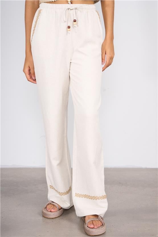 Lefon Y25 220515 Naturel Kadın Serıt Detaylı Yelek Ve Alt Takım