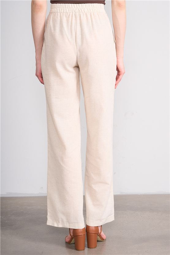 Lefon Y26 031632-K Naturel Kadın Duz Paca Keten Pantolon