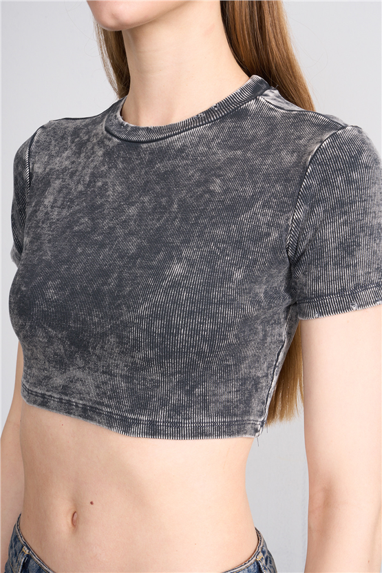 Lefon Y26 050503-K Gri Kadın Yıkamalı Orme Kaşkorse Crop