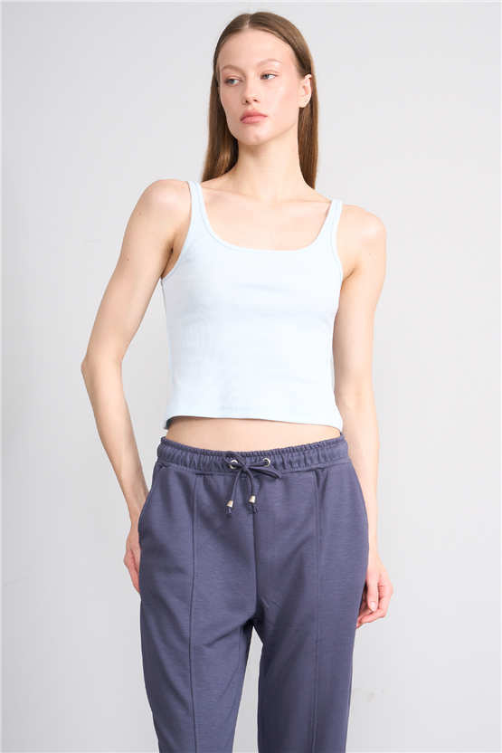 Lefon Y26 071693-K Bebe Mavi Kadın Acık Yaka Kaşkorse Crop ( Askılı Crop Atlet)