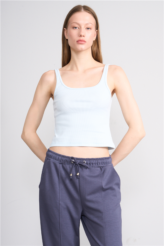 Lefon Y26 071693-K Bebe Mavi Kadın Acık Yaka Kaşkorse Crop ( Askılı Crop Atlet)
