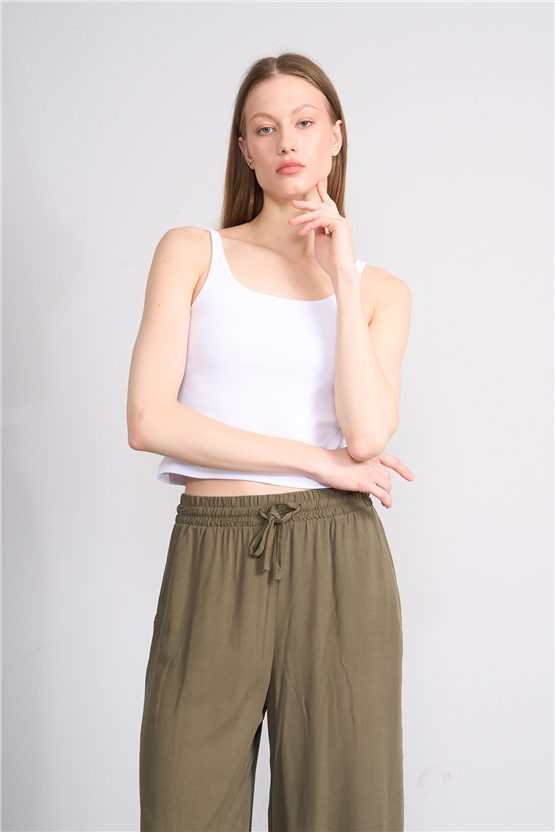Lefon Y26 071693-K Beyaz Kadın Acık Yaka Kaşkorse Crop ( Askılı Crop Atlet)