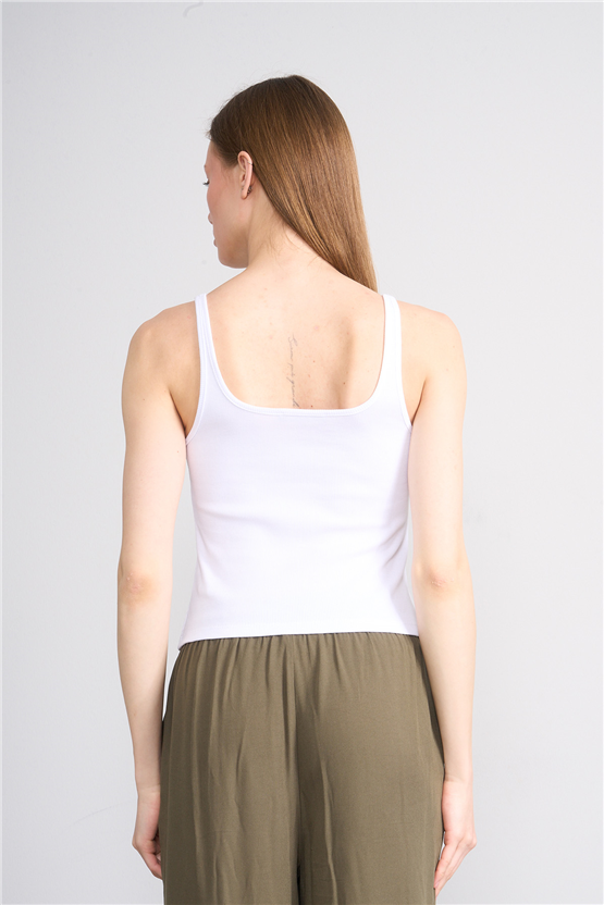 Lefon Y26 071693-K Beyaz Kadın Acık Yaka Kaşkorse Crop ( Askılı Crop Atlet)