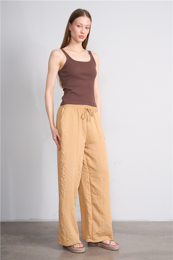 Lefon Y26 071693-K Kahve Kadın Acık Yaka Kaşkorse Crop ( Askılı Crop Atlet)