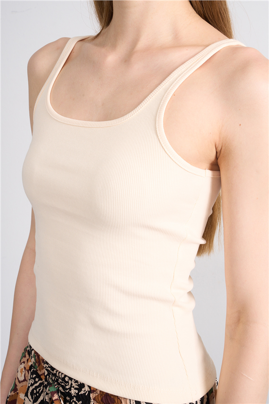 Lefon Y26 071693-K Krem Kadın Acık Yaka Kaşkorse Crop ( Askılı Crop Atlet)