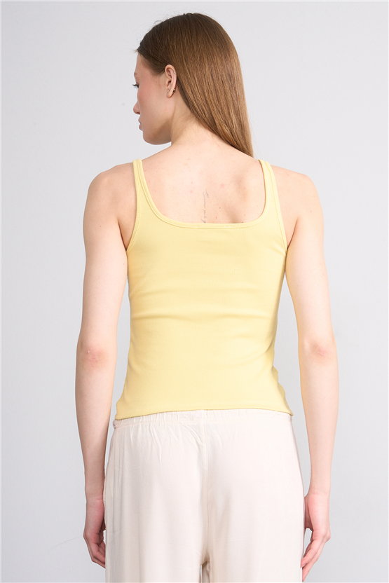 Lefon Y26 071693-K Sarı Kadın Acık Yaka Kaşkorse Crop ( Askılı Crop Atlet)