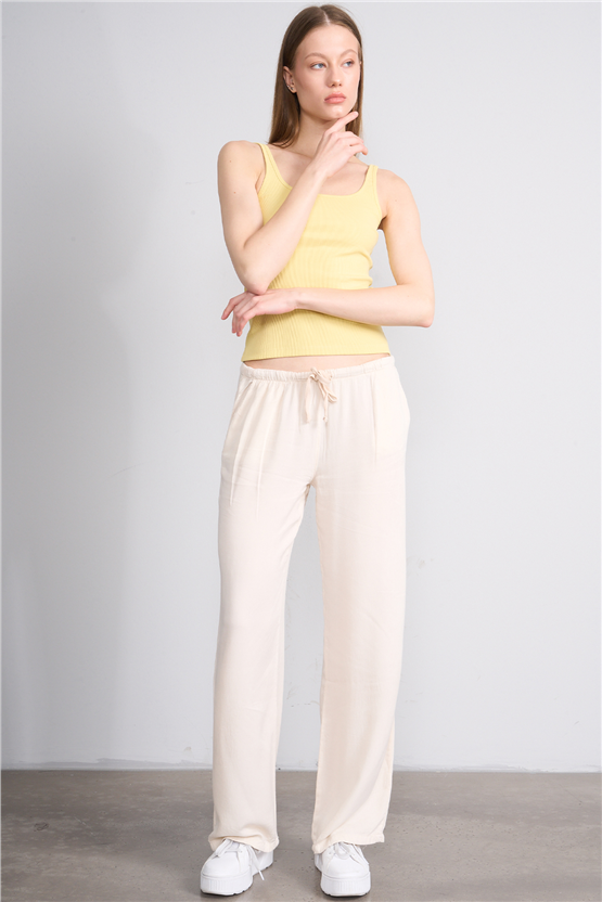 Lefon Y26 071693-K Sarı Kadın Acık Yaka Kaşkorse Crop ( Askılı Crop Atlet)