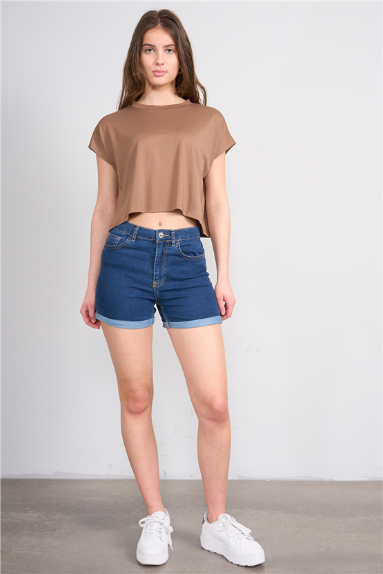 Lefon Y26 220644 Vizon Kadın Beli Drapeli Korsajlı Pantolon Takım