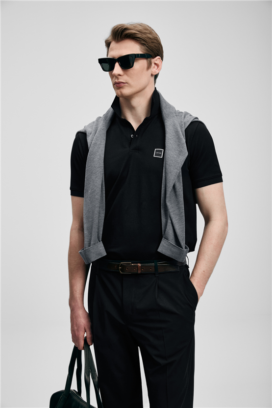 Lufıan 111040233 Carter Sıyah Erkek Polo T-Shırt