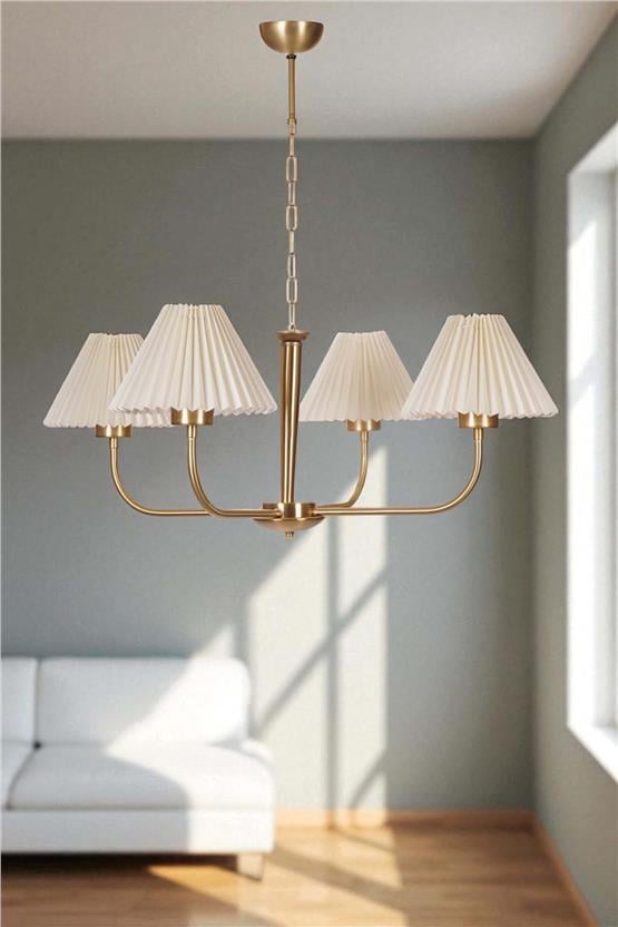 Lumexx Apollo 4 Lü Eskitme Pileli Krem Abajurlu Avize