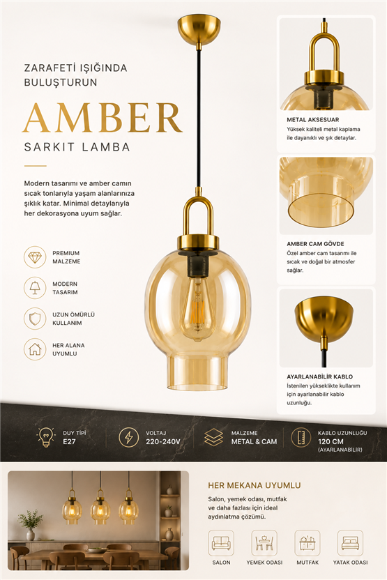 Lumexx Aura Tekli Bal Camlı Eskitme Sarkıt 9096-1