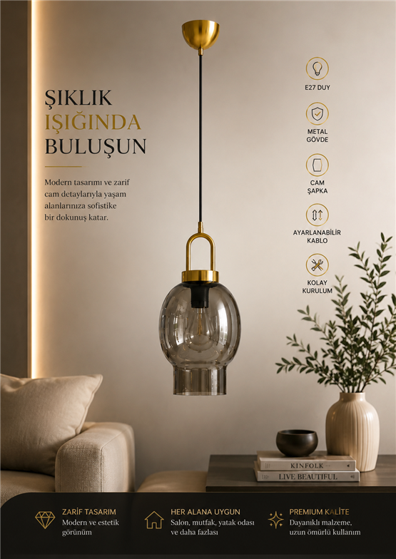 Lumexx Aura Tekli Füme Camlı Eskitme Sarkıt 9096-2