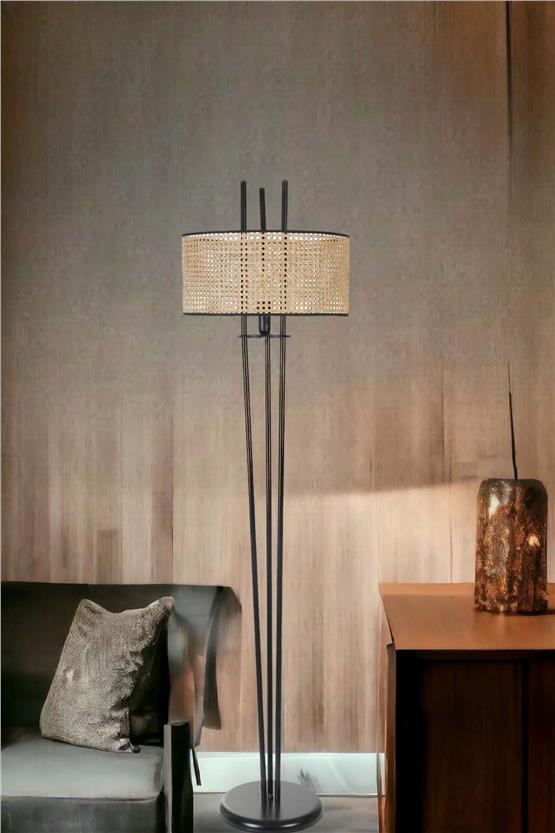 Lumexx Belen Siyah Lambader Silindir Rattan Abajurlu