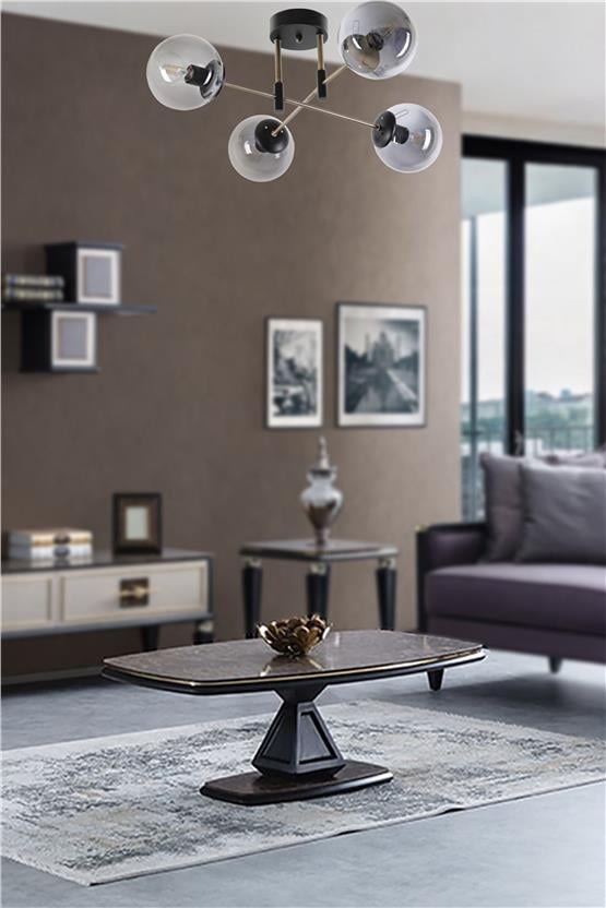 Lumexx  Dolunay 4 Lü Siyah Füme Camlı Avize