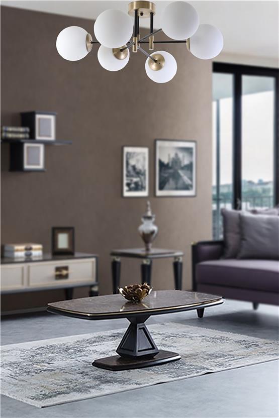 Lumexx  Dolunay 6 Lı Eskitme Beyaz Camlı Avize