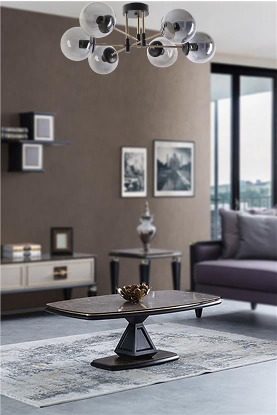 Lumexx  Dolunay 6 Lı Siyah Füme Camlı Avize