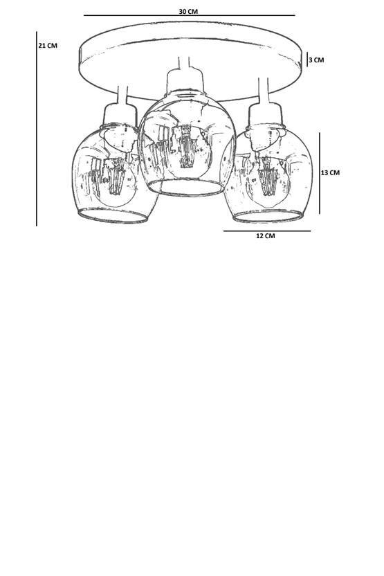 Lumexx Enzo 3 Lü Tepsili Siyah Bal Camlı Plafonyer Avize