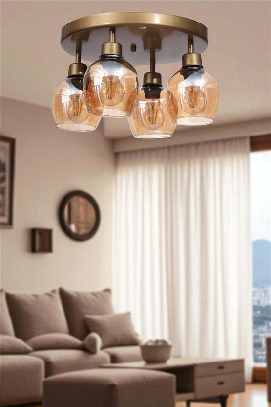 Lumexx Enzo 4 Lü Tepsili Eskitme Bal Camlı Plafonyer Avize
