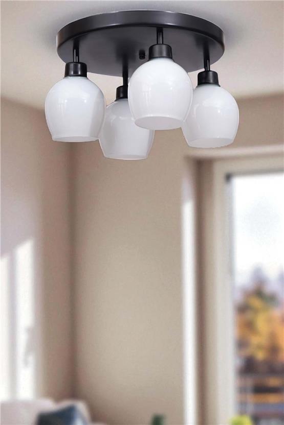 Lumexx Enzo 4 Lü Tepsili Siyah Bal Camlı Plafonyer Avize