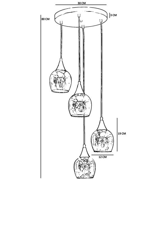 Lumexx Enzo 4 Lü Tepsili Siyah Füme Camlı Sarkıt