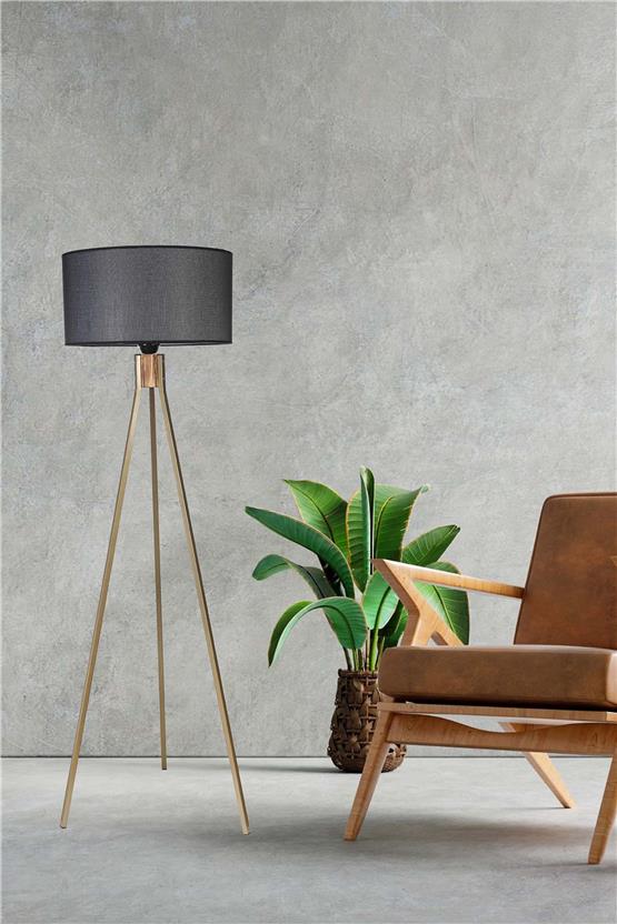 Lumexx Fısco Tripod Eskitme Lambader Silindir Hasır Siyah Abajurlu