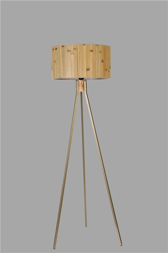 Lumexx Fısco Tripod Eskitme Lambader Silindir Bambu 02 Abajurlu