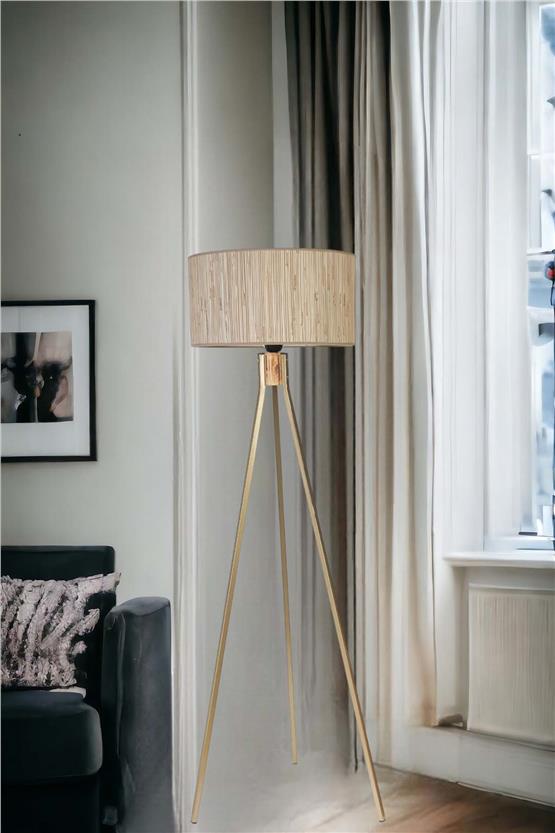 Lumexx Fısco Tripod Eskitme Lambader Silindir Bambu 09 Abajurlu