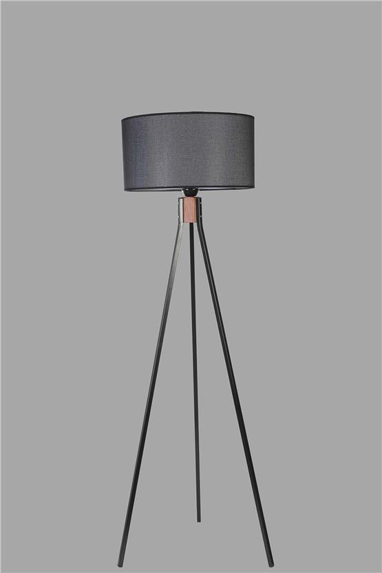 Lumexx Fısco Tripod Siyah Lambader Silindir Hasır Siyah Abajurlu