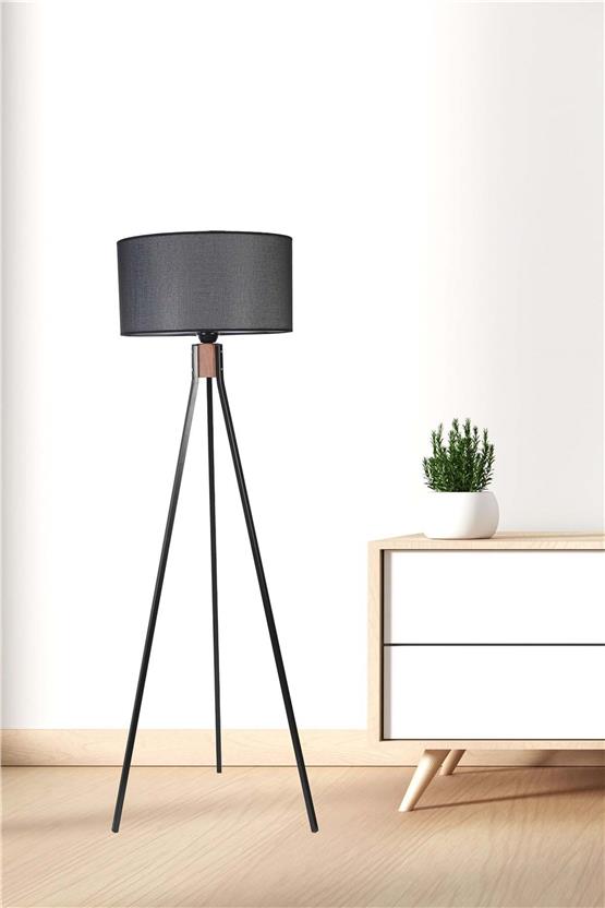 Lumexx Fısco Tripod Siyah Lambader Silindir Hasır Siyah Abajurlu