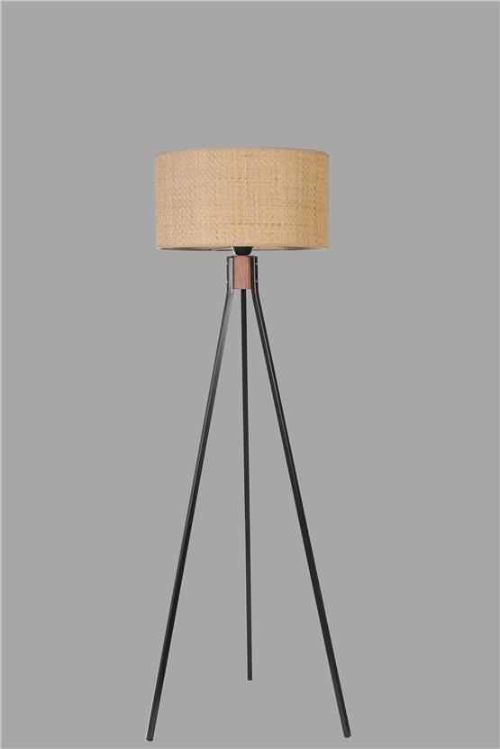 Lumexx Fısco Tripod Siyah Lambader Silindir Hasır Rattan Abajurlu