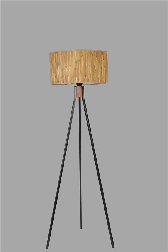 Lumexx Fısco Tripod Siyah Lambader Silindir Bambu 07 Abajurlu