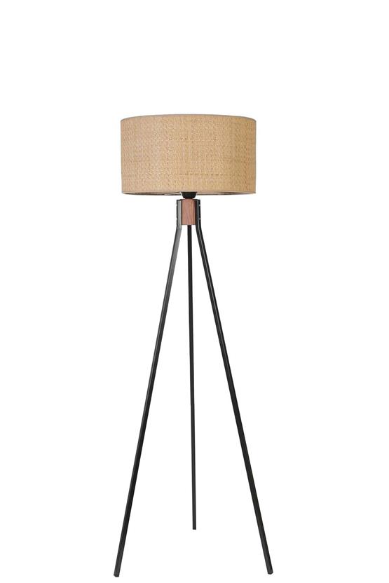 Lumexx Fısco Tripod Siyah Lambader Silindir Hasır Rattan Abajurlu
