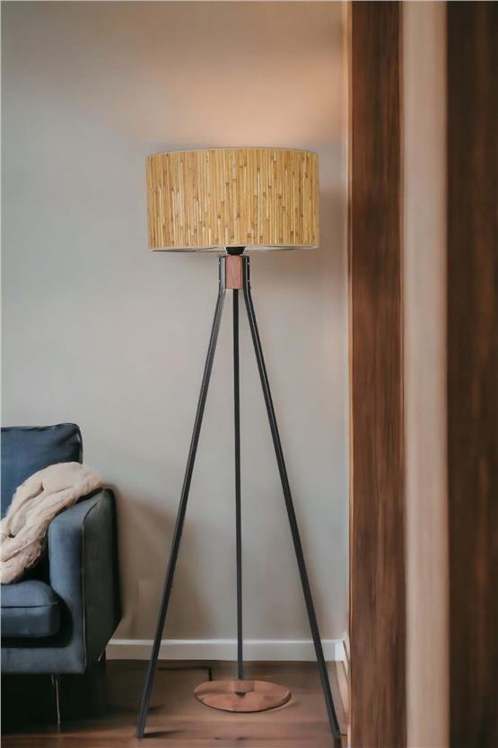 Lumexx Fısco Tripod Siyah Lambader Silindir Bambu 07 Abajurlu