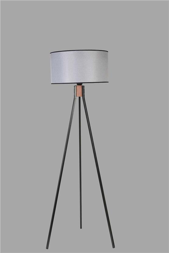 Lumexx Fısco Tripod Siyah Lambader Silindir Hasır Gri Abajurlu