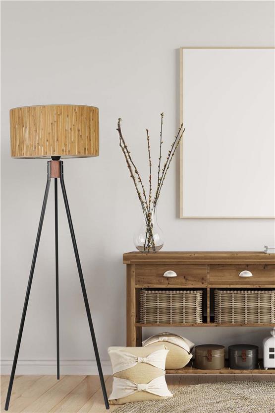 Lumexx Fısco Tripod Siyah Lambader Silindir Bambu 07 Abajurlu