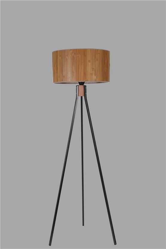 Lumexx Fısco Tripod Siyah Lambader Silindir Bambu 01 Abajurlu