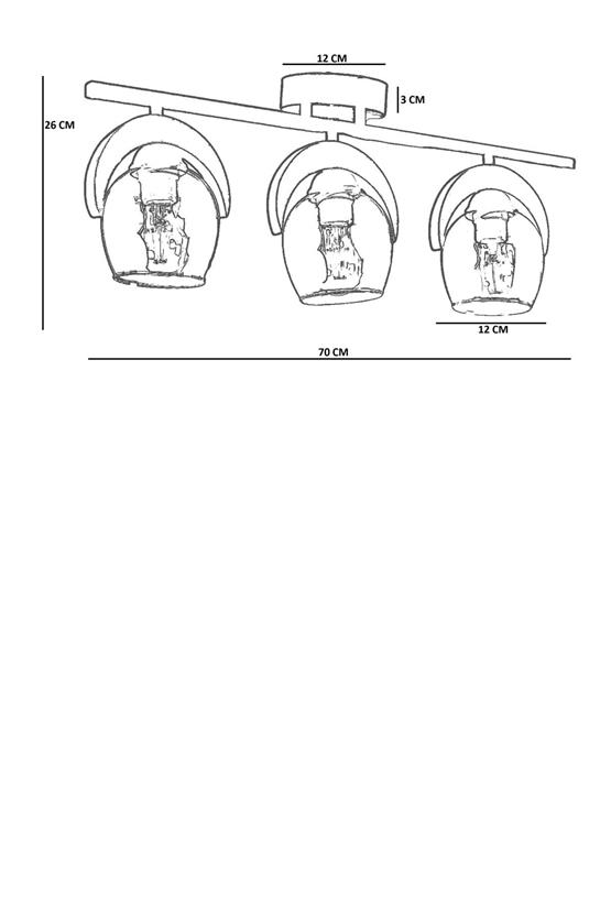 Lumexx Helena 3 Lü Sıralı Bal Camlı Plafonyer Avize